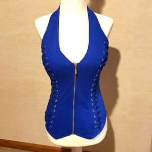 Lydia Brand Over The Neck Royal Blue Halter Top.